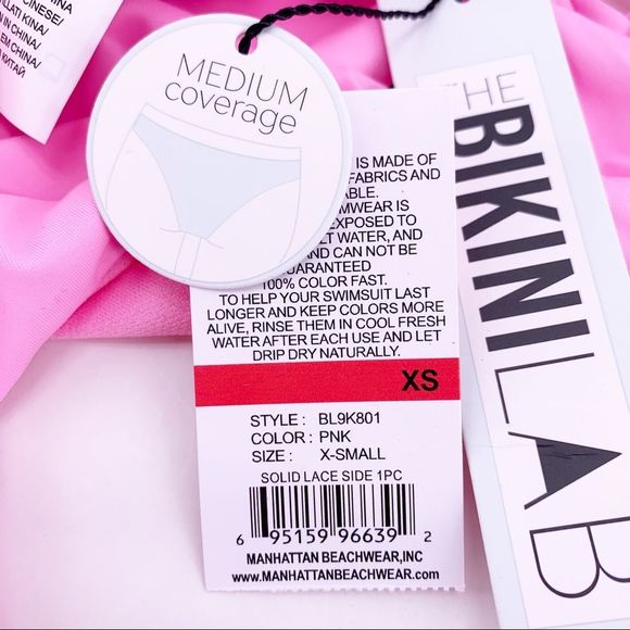 NEW The Bikini Lab Neon Pink Lace Side Bathing Suit Size XS - Picture 5 of 9